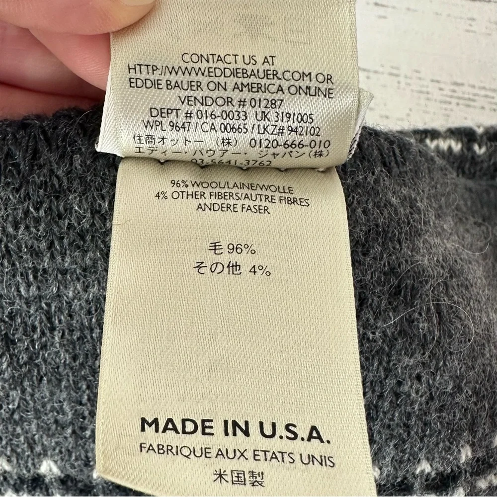 *3/20* EDDIE BAUER Wool Knit Fair isle Nordic Winter Scarf Gray Black